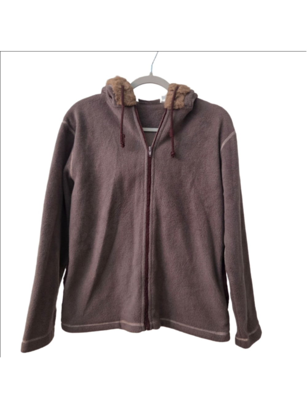 Stephanie Rogers Vintage Y2K Fleece Full Zip Hoodie Faux Fur Trim Elbow Patch...